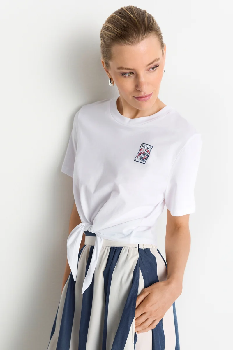 Knot T-Shirt with Print, white