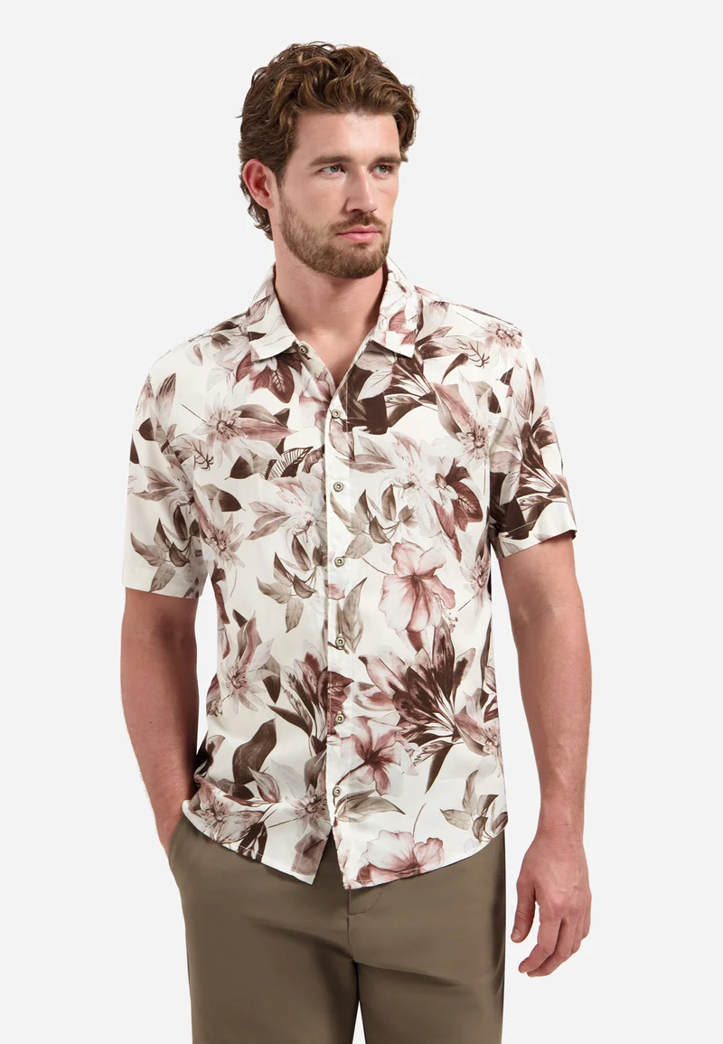 Shirt Short Sleeve Allover Printed, Coral