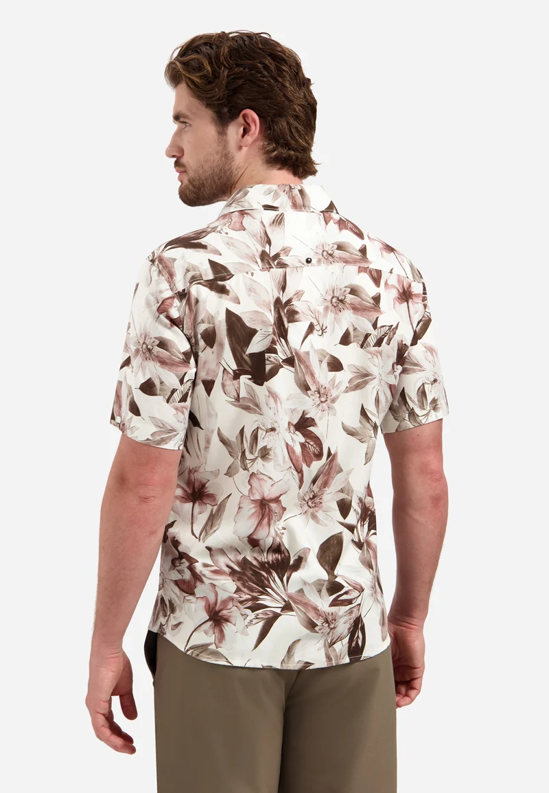 Shirt Short Sleeve Allover Printed, Coral