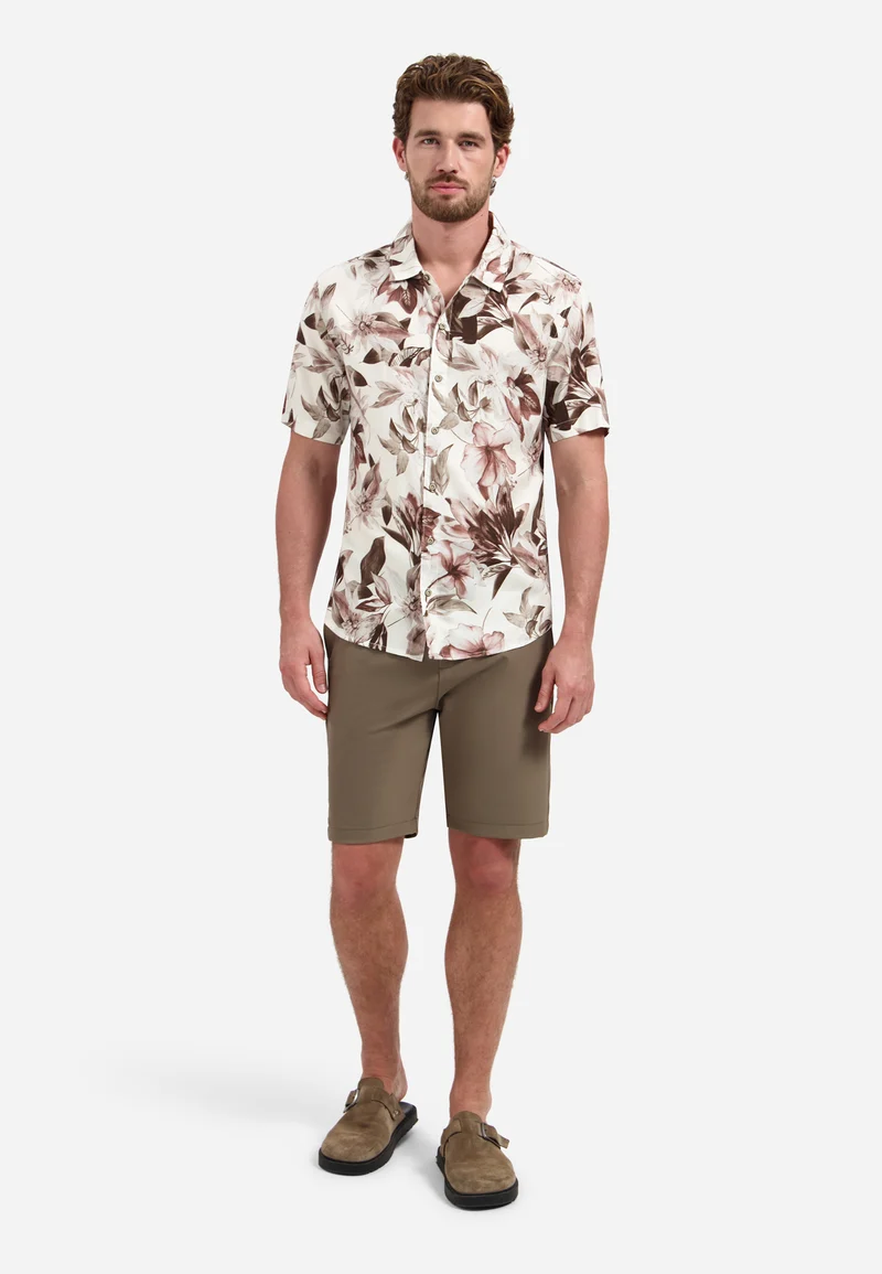 Shirt Short Sleeve Allover Printed, Coral