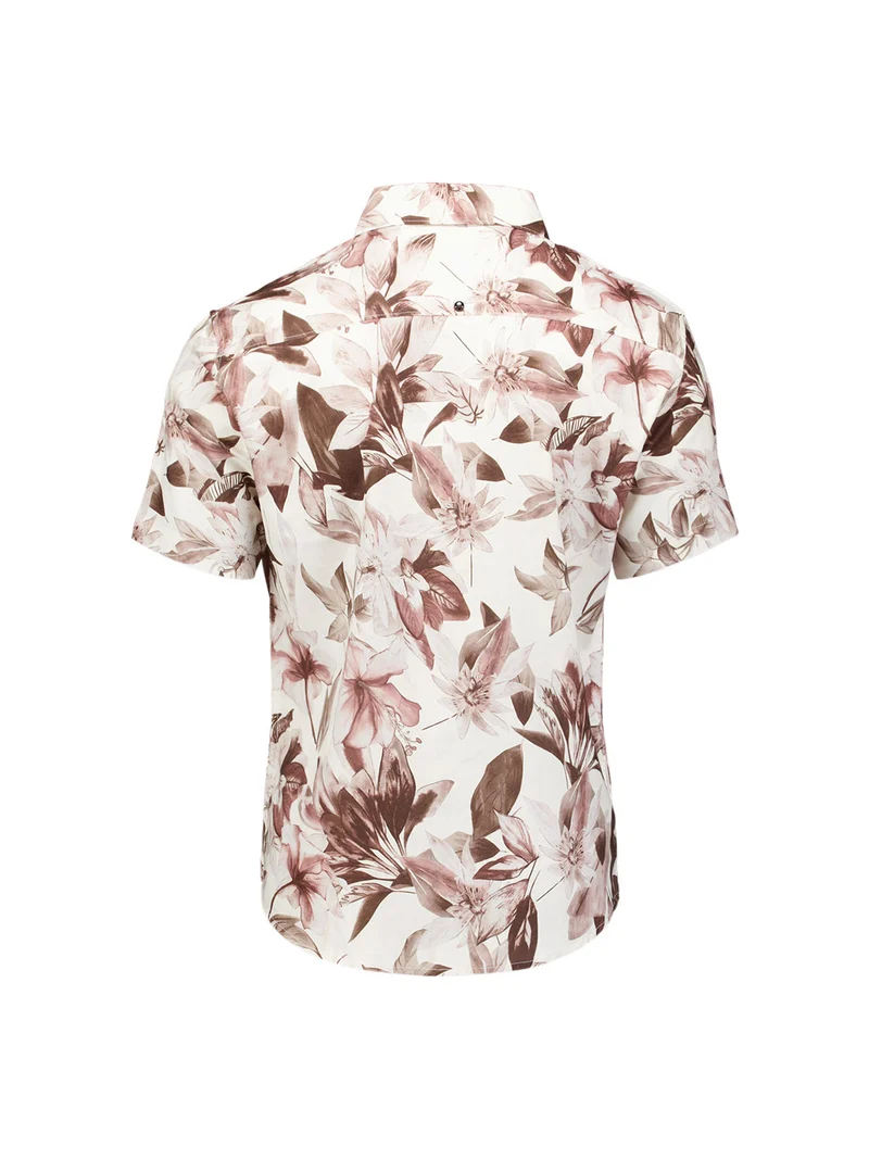 Shirt Short Sleeve Allover Printed, Coral