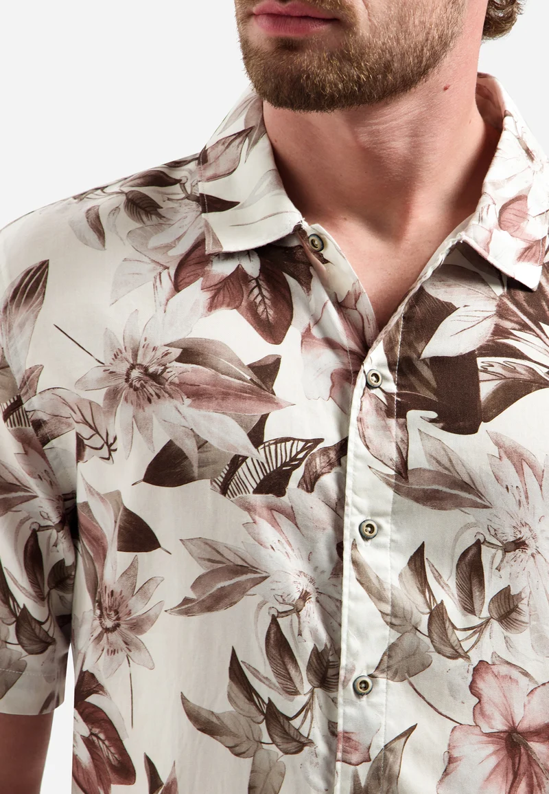 Shirt Short Sleeve Allover Printed, Coral