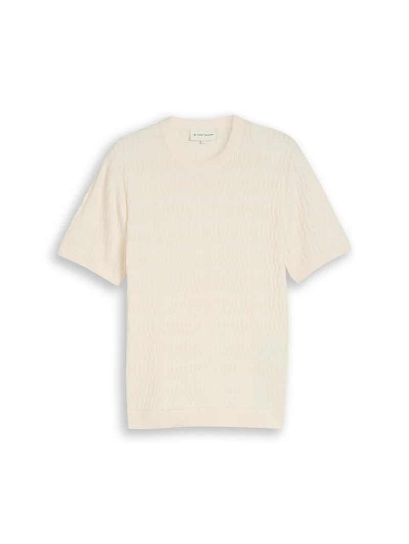 knit t-shirt with rib structur, Gardenia White
