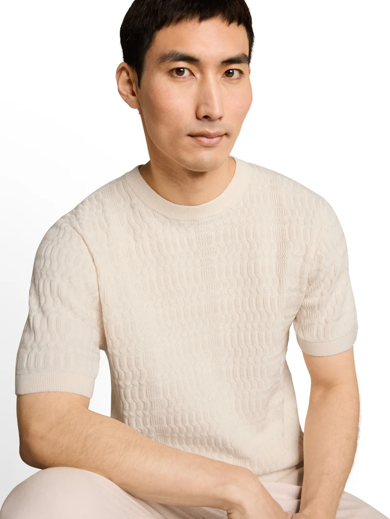 knit t-shirt with rib structur, Gardenia White