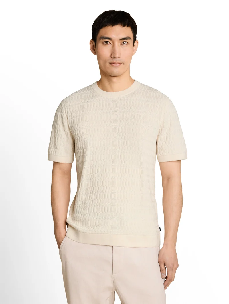 knit t-shirt with rib structur, Gardenia White