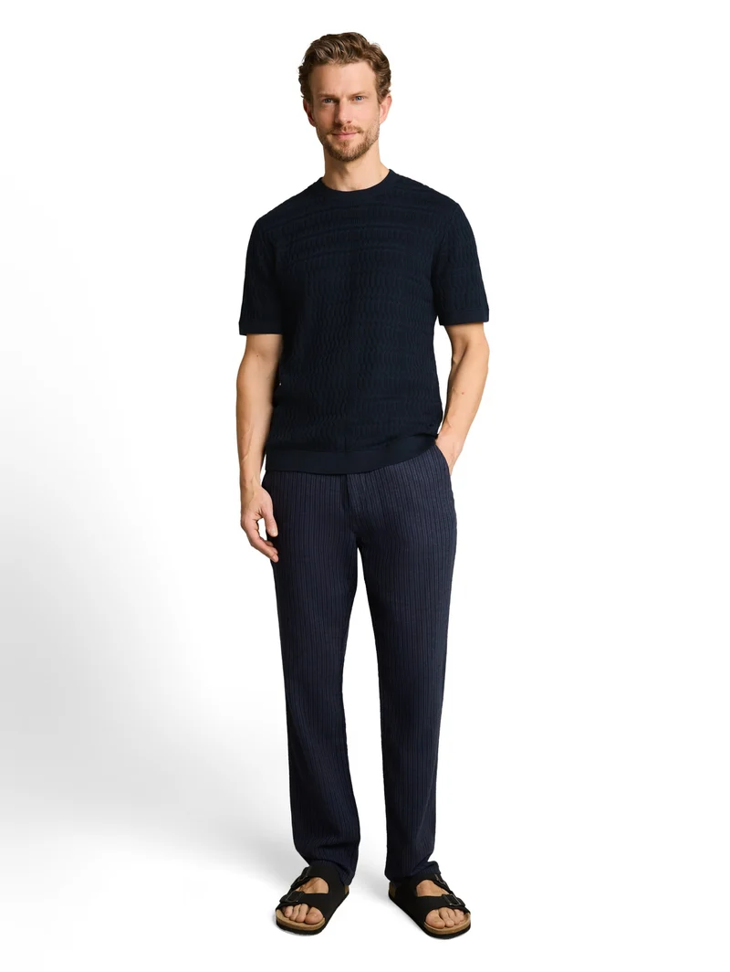 knit t-shirt with rib structur, sky captain blue