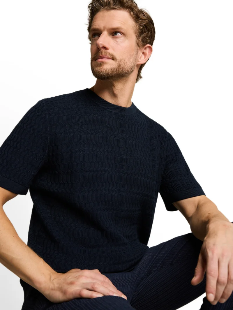 knit t-shirt with rib structur, sky captain blue