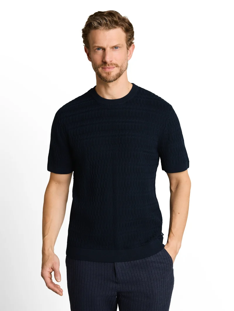 knit t-shirt with rib structur, sky captain blue