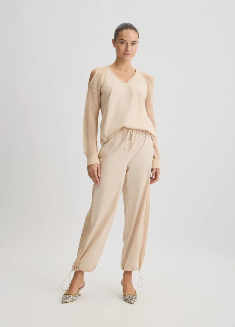 Beige Trousers with Drawstring