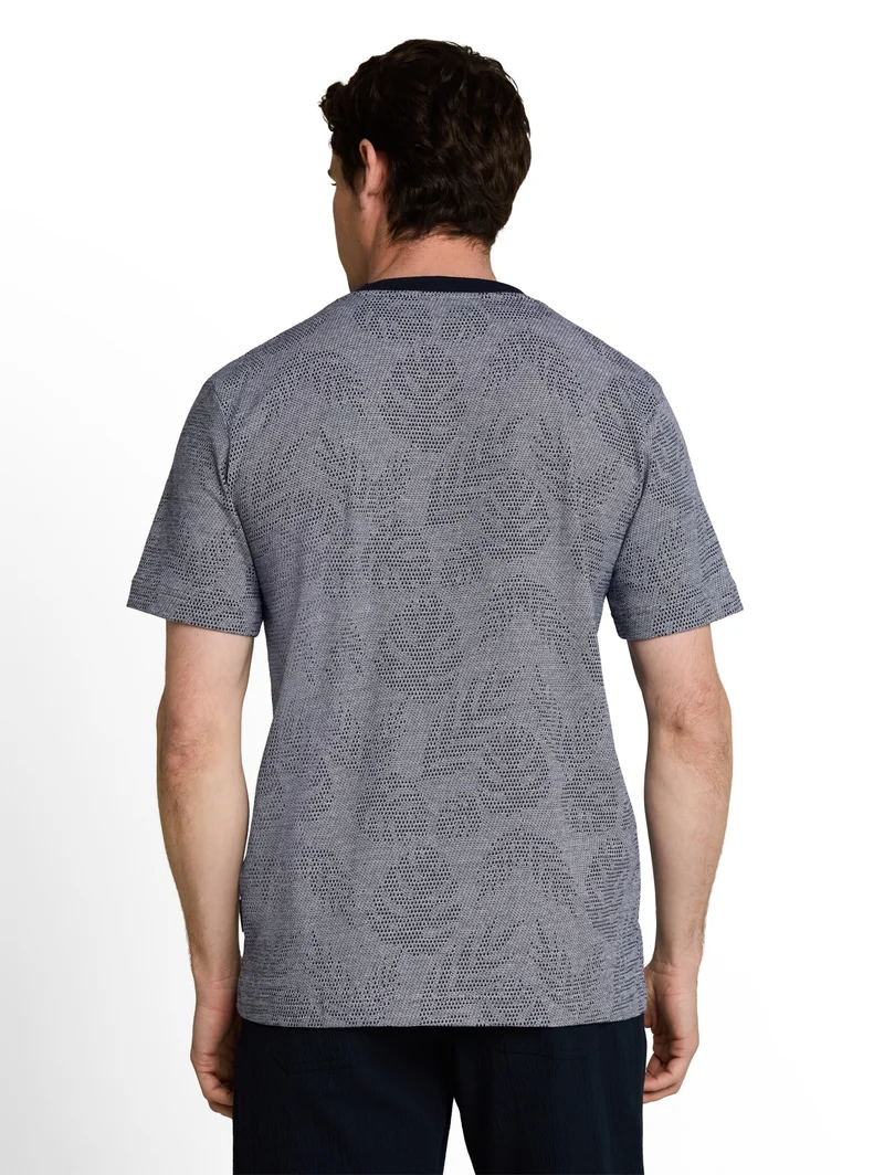 jaquard t-shirt, navy leaf jacquard design