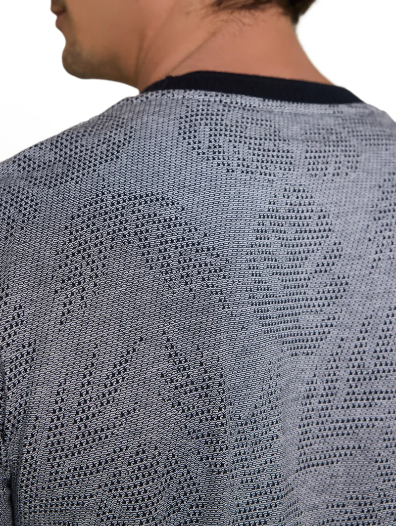 jaquard t-shirt, navy leaf jacquard design
