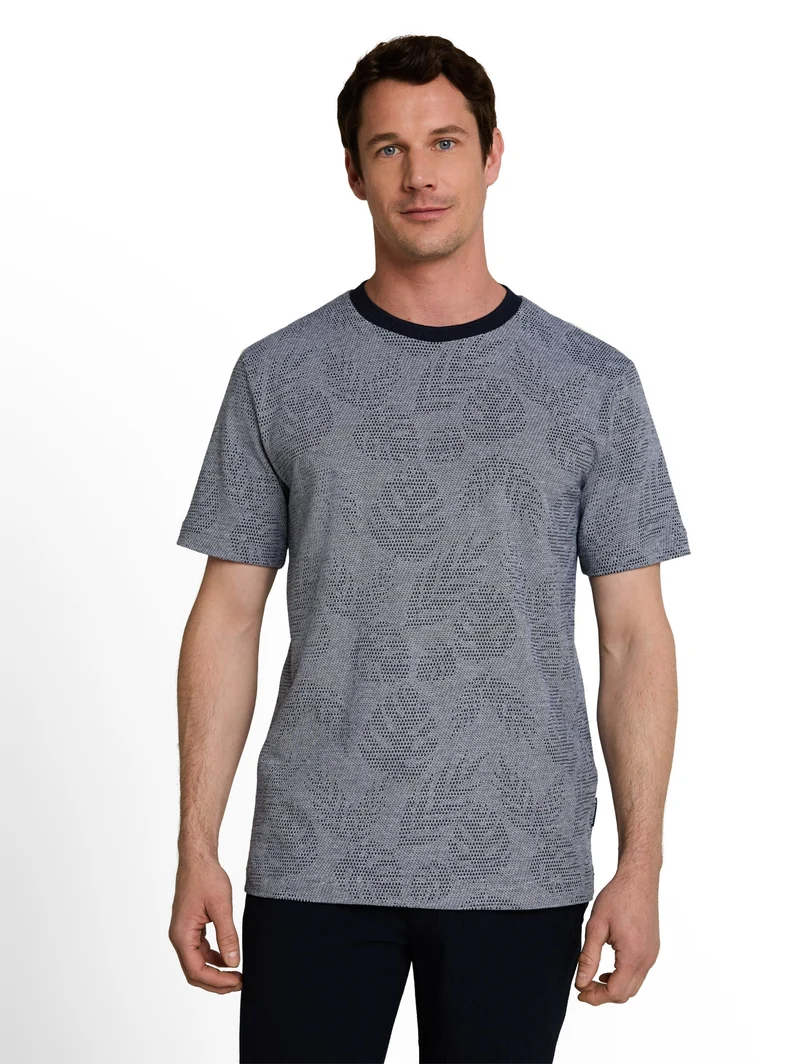 jaquard t-shirt, navy leaf jacquard design