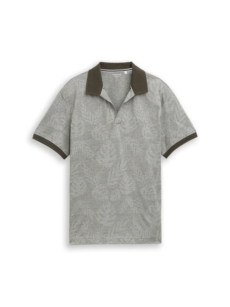 jaquard polo, green leaf jacquard design