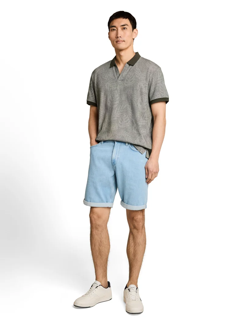 jaquard polo, green leaf jacquard design