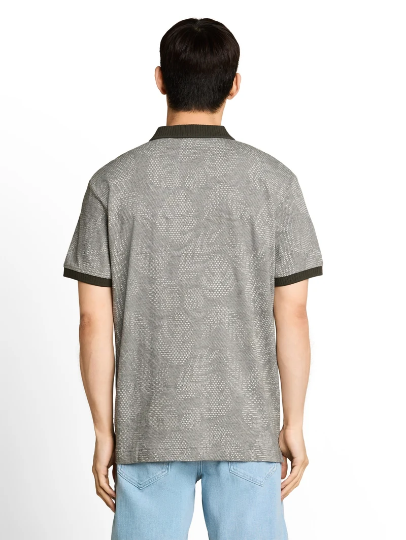 jaquard polo, green leaf jacquard design