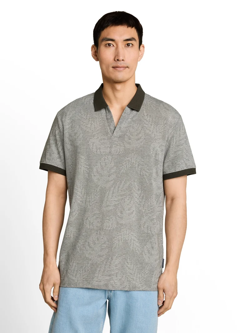 jaquard polo, green leaf jacquard design