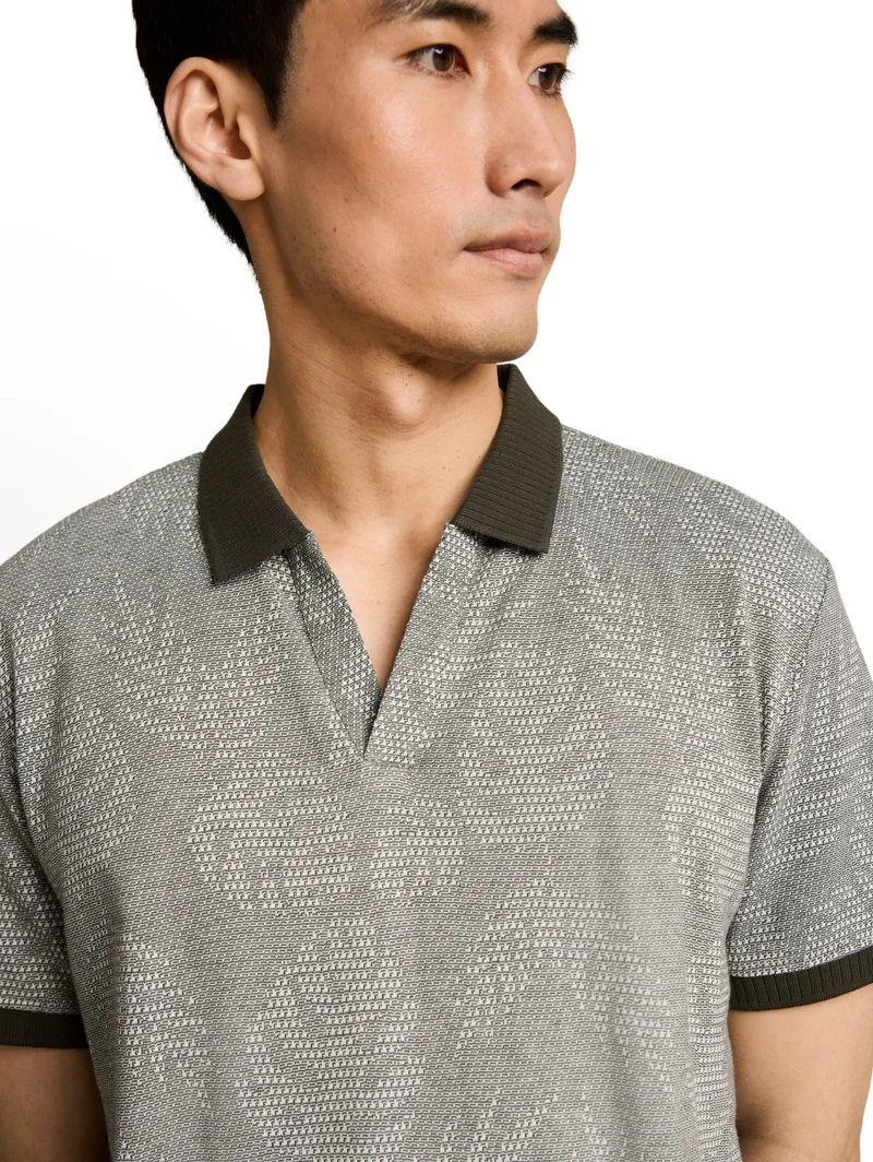 jaquard polo, green leaf jacquard design