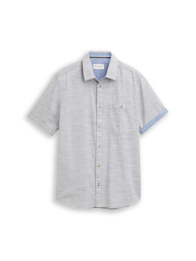 structured slubyarn shirt, leaf green horizontal stripe