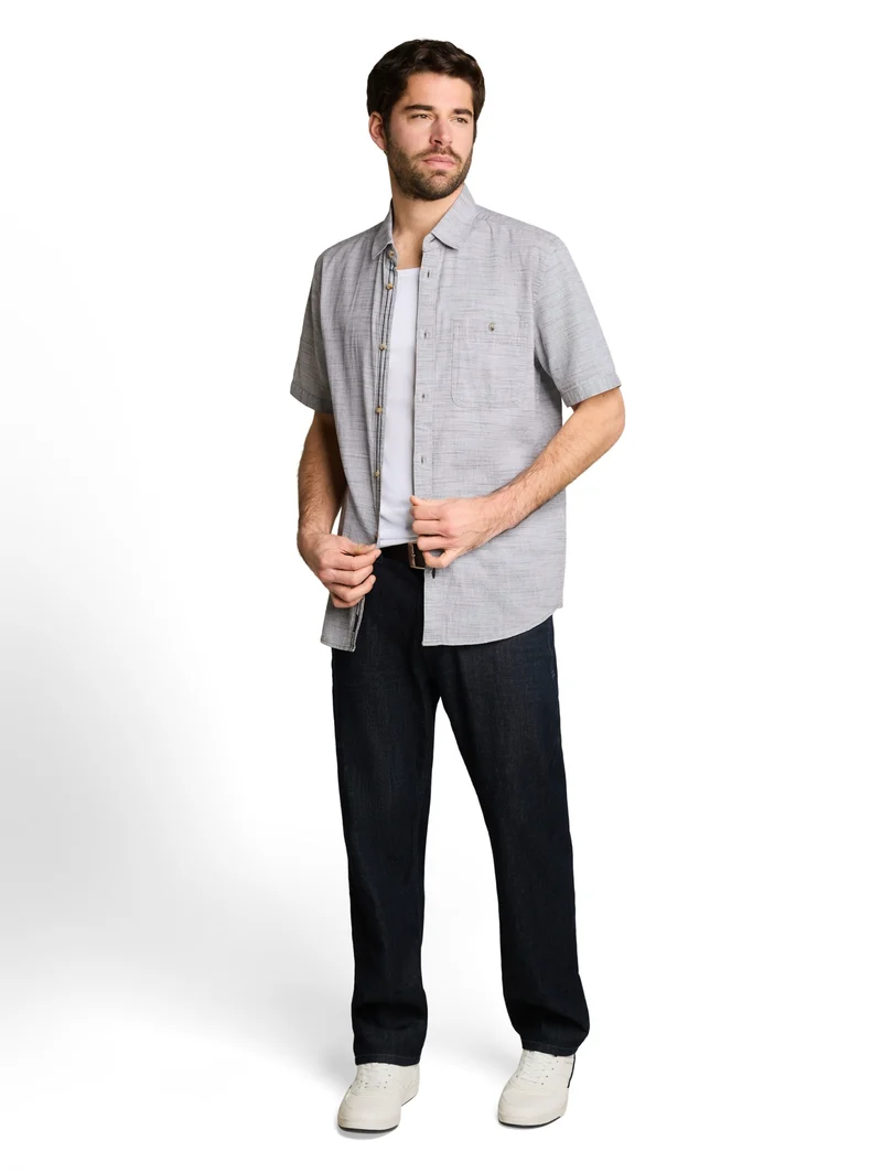structured slubyarn shirt, leaf green horizontal stripe