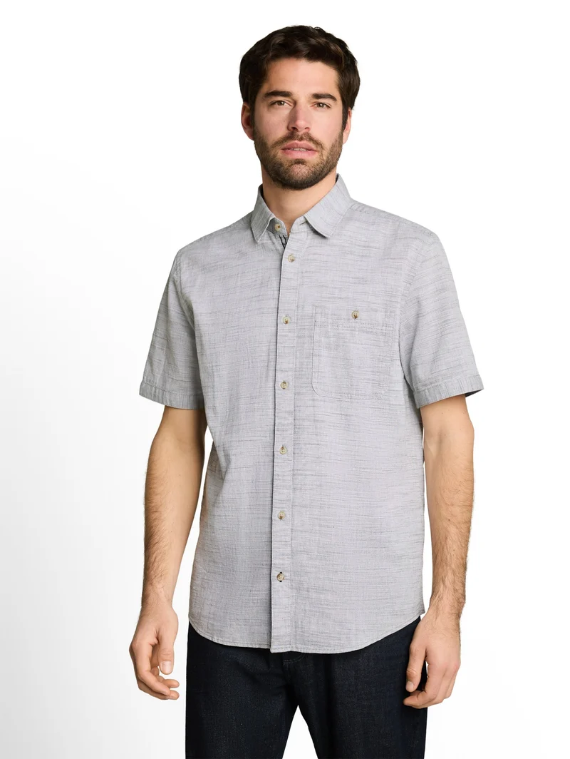 structured slubyarn shirt, leaf green horizontal stripe