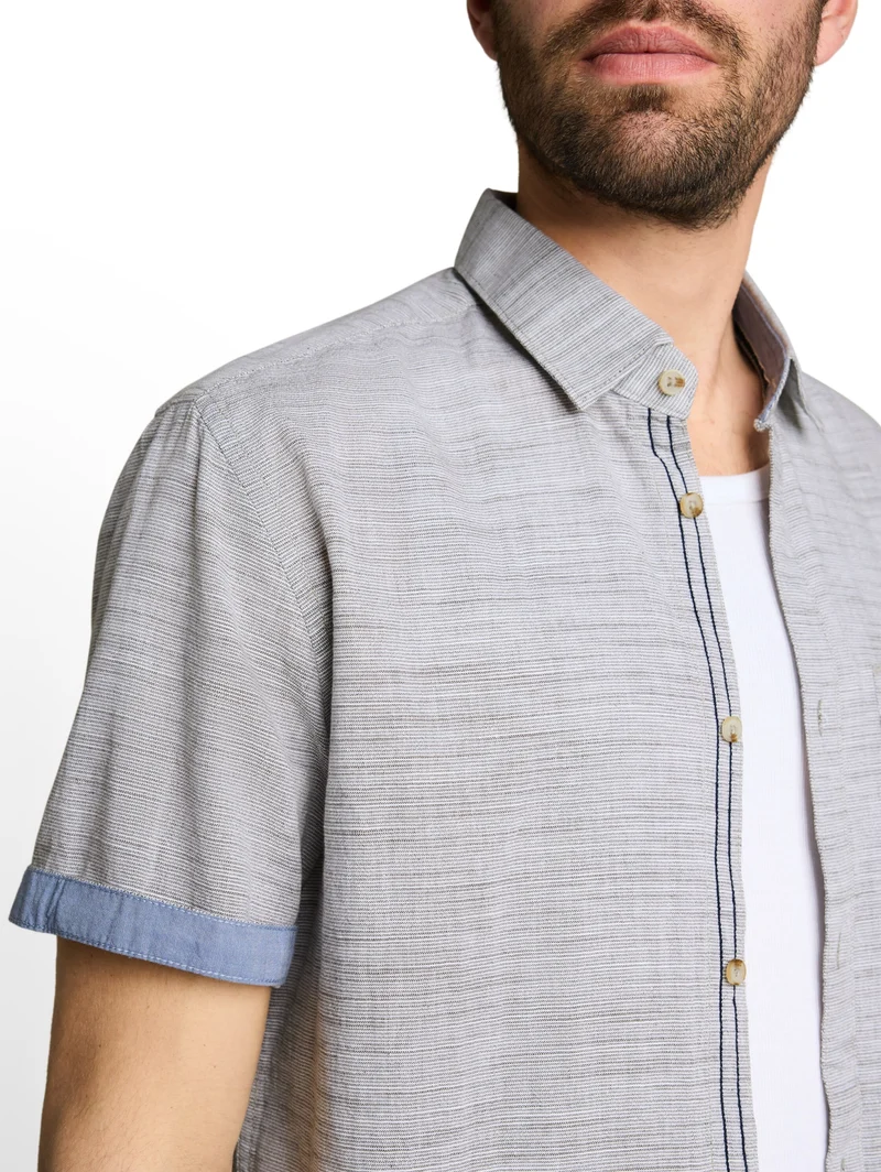structured slubyarn shirt, leaf green horizontal stripe
