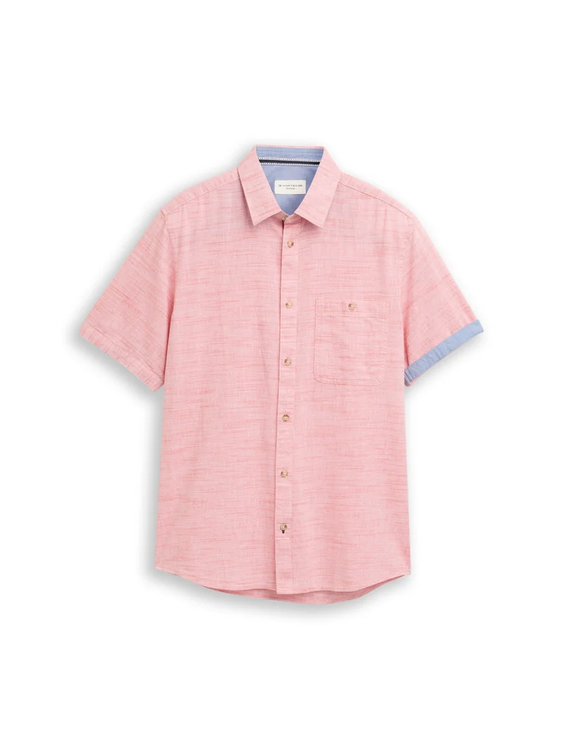 structured slubyarn shirt, orange red horizontal stripe