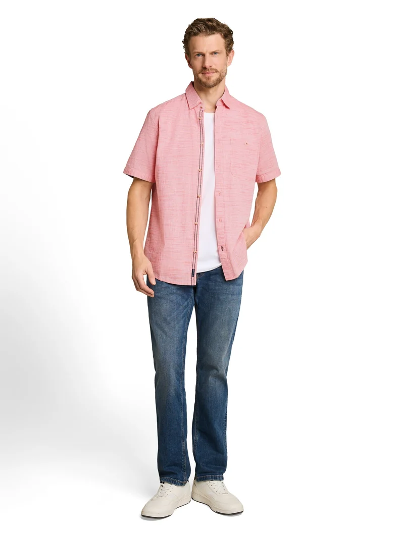 structured slubyarn shirt, orange red horizontal stripe