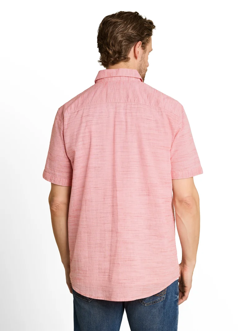 structured slubyarn shirt, orange red horizontal stripe