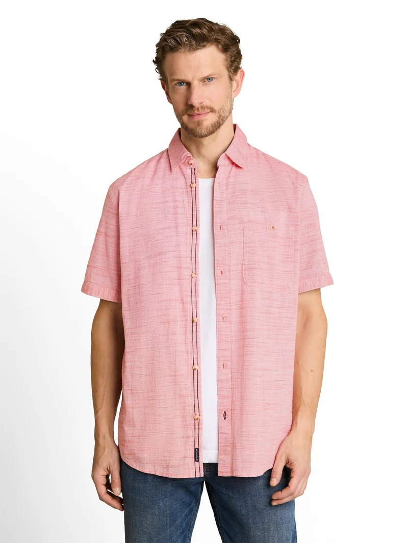 structured slubyarn shirt, orange red horizontal stripe