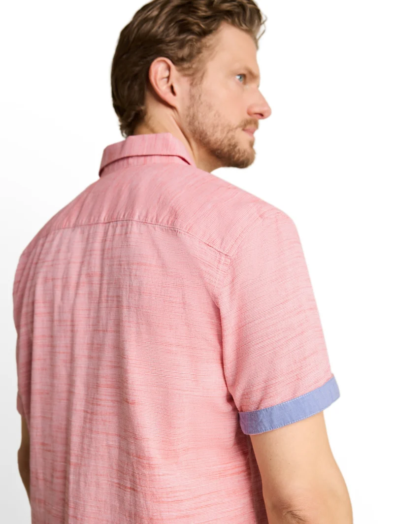 structured slubyarn shirt, orange red horizontal stripe