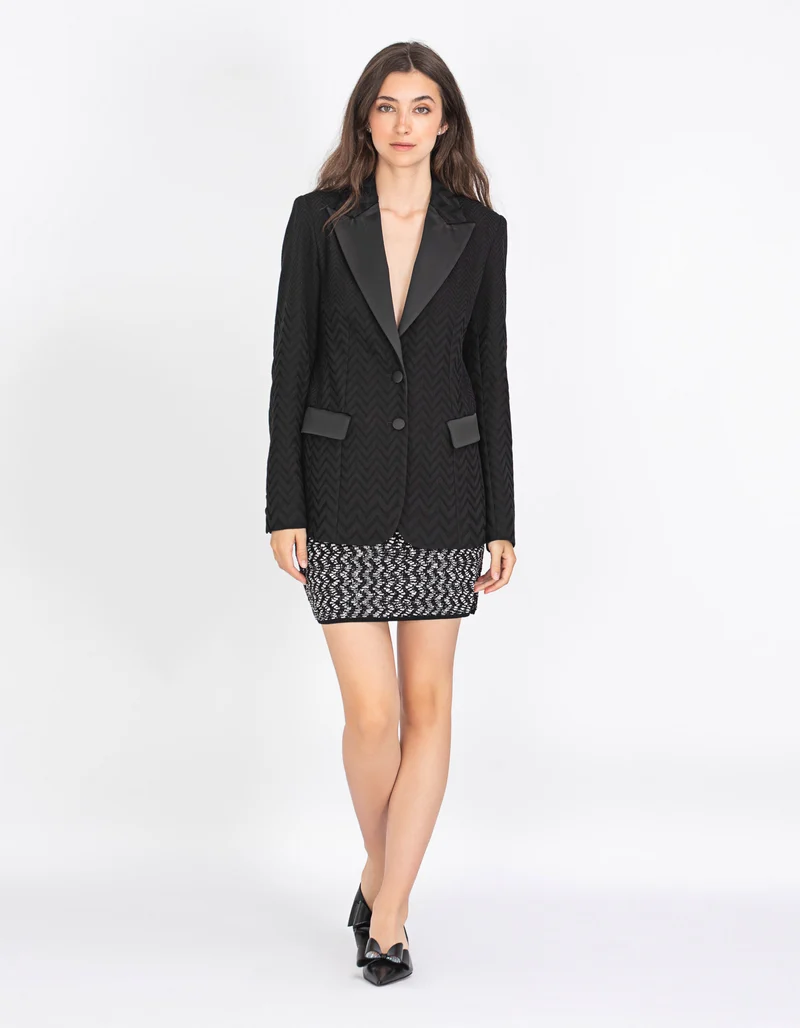 Gemusterter Blazer mit Satin-Revers