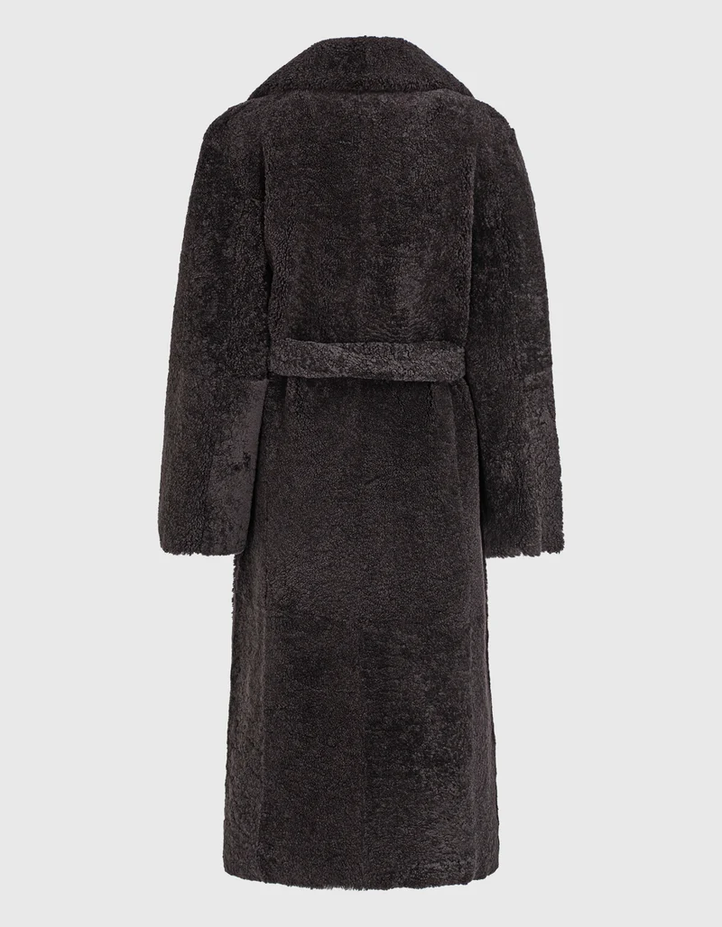 Schafleder-Shearling Mantel mit Bindegürtel