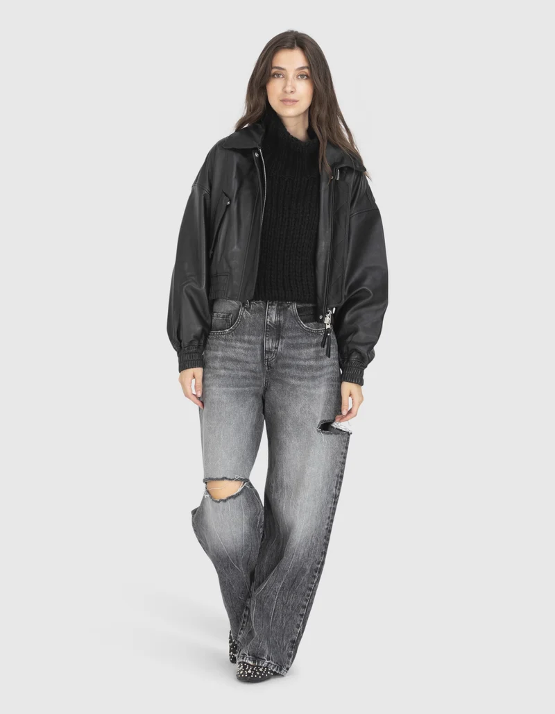 Schaf-Leder Bomberjacke