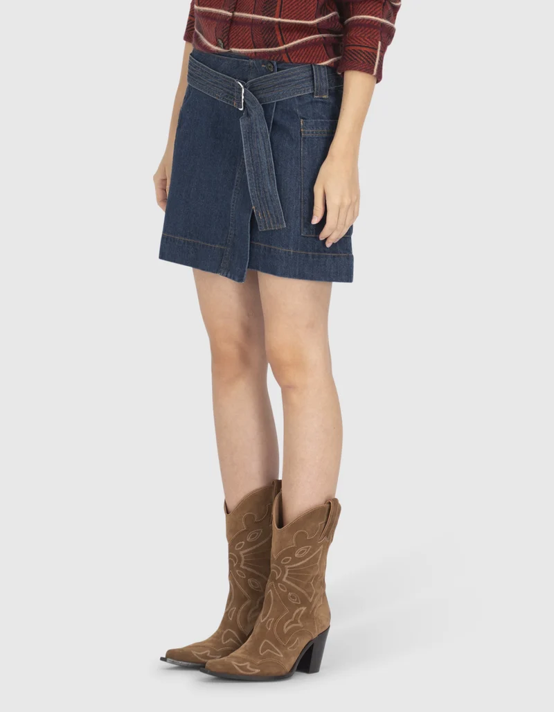 Jeans-Wickel-Minirock mit Gürtel