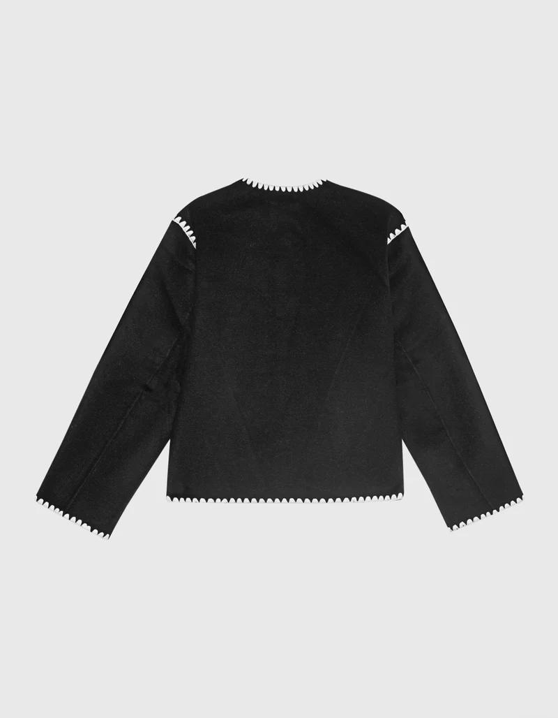 Woll-Mix Boxy-Jacke mit Ziernähten