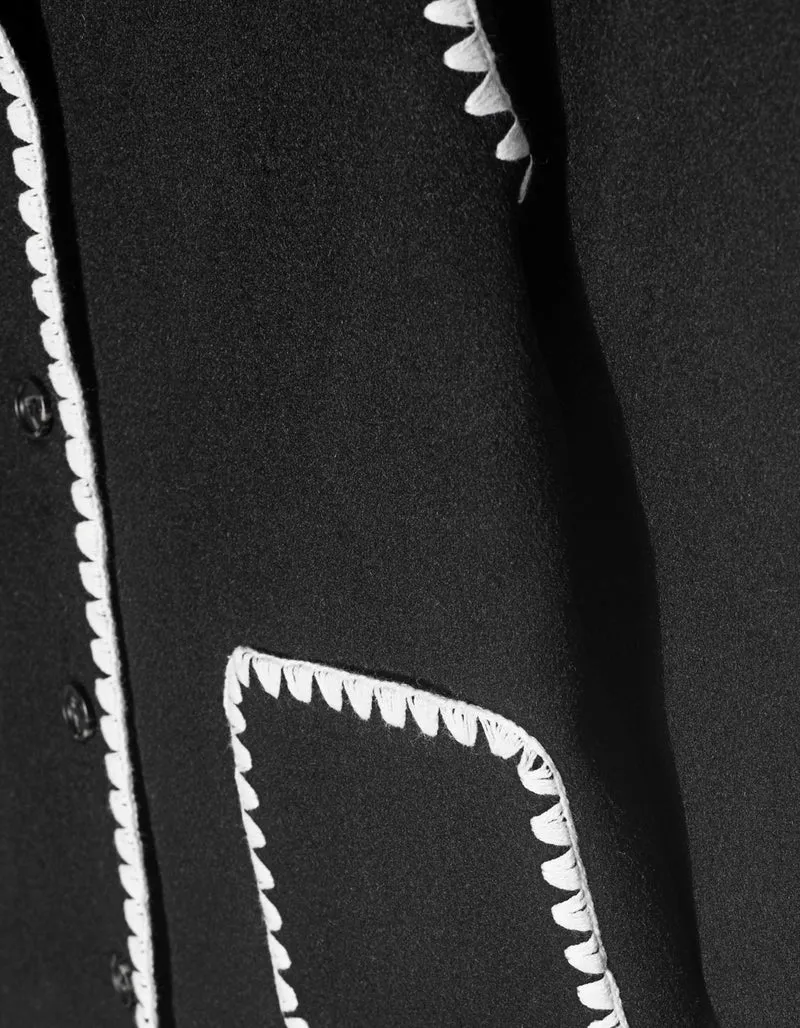Woll-Mix Boxy-Jacke mit Ziernähten