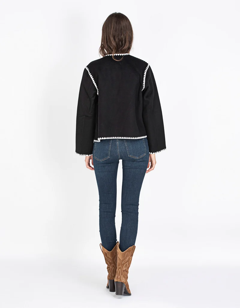 Woll-Mix Boxy-Jacke mit Ziernähten
