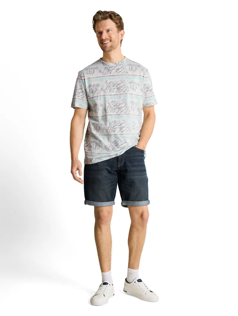 allover inside printed t-shirt, blue teal leaf stripe