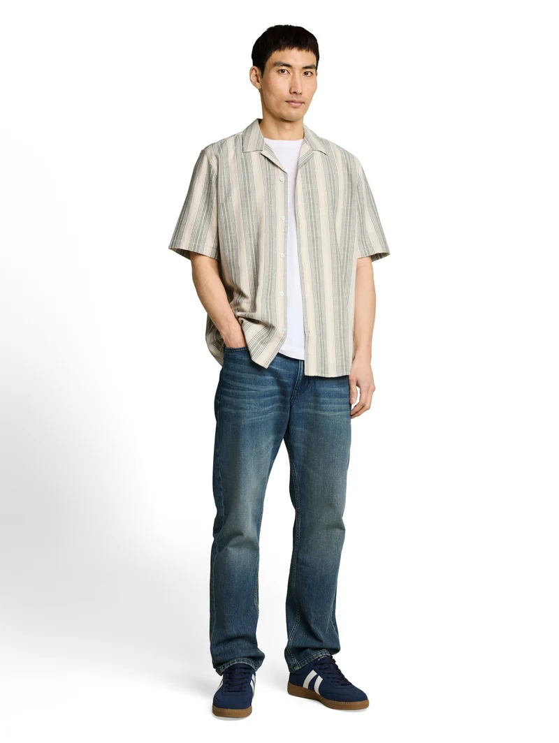 comfort striped shirt, olive multicolor stripe