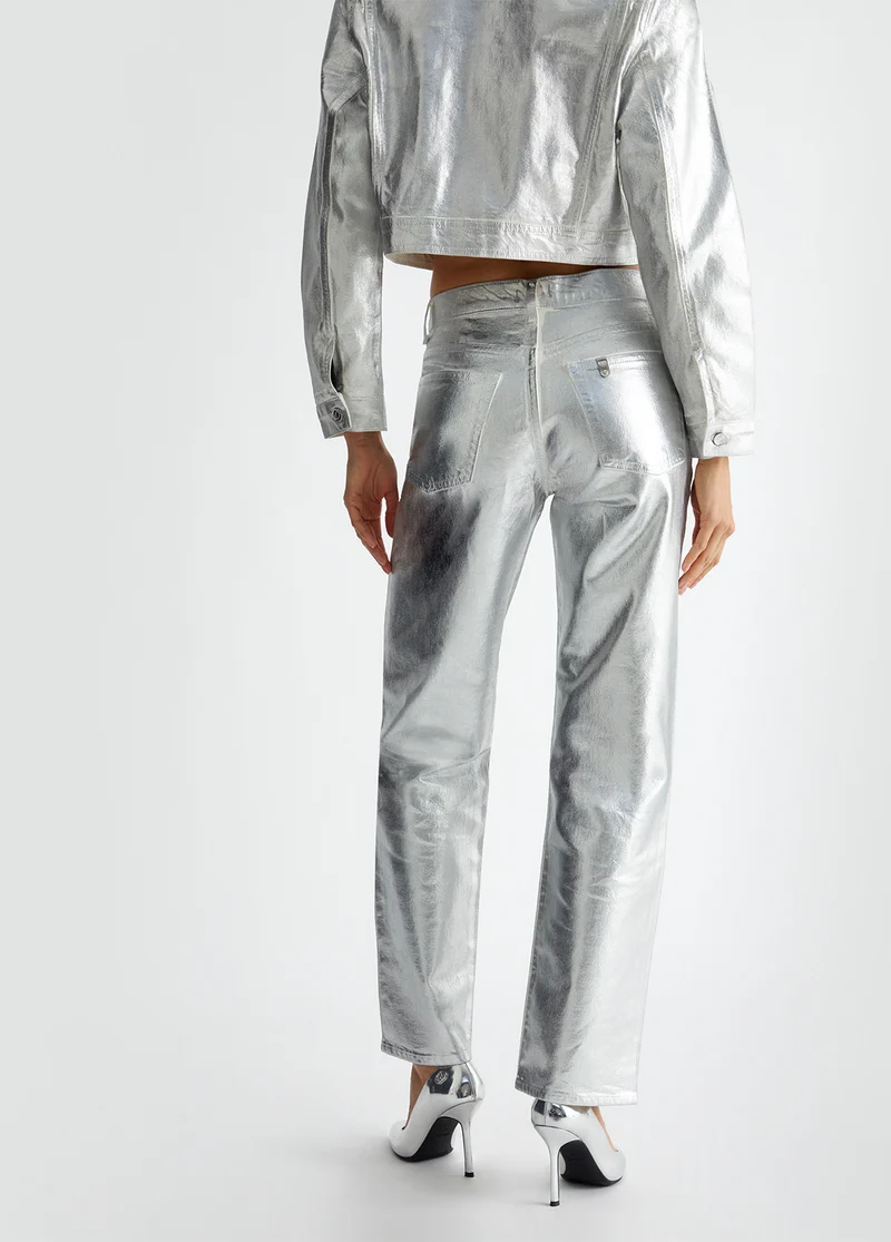 Foil-Effect Straight-Leg Jeans