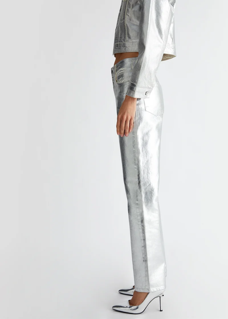 Foil-Effect Straight-Leg Jeans