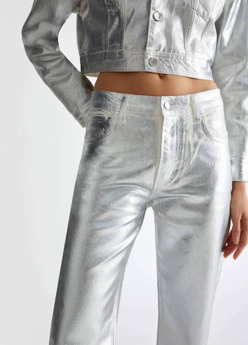Foil-Effect Straight-Leg Jeans