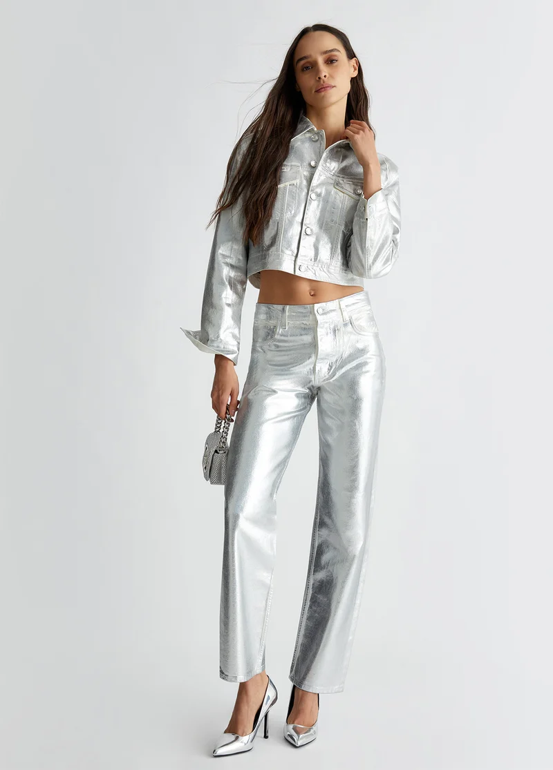 Foil-Effect Straight-Leg Jeans