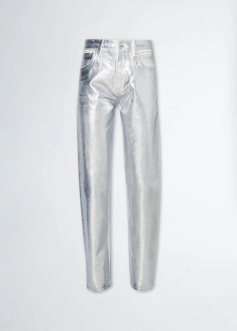 Foil-Effect Straight-Leg Jeans