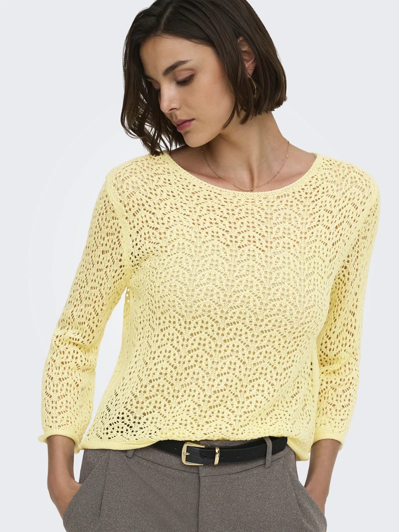 JDYMIKA 3/4 BOAT NECK PULLOVER KNT, Double Cream