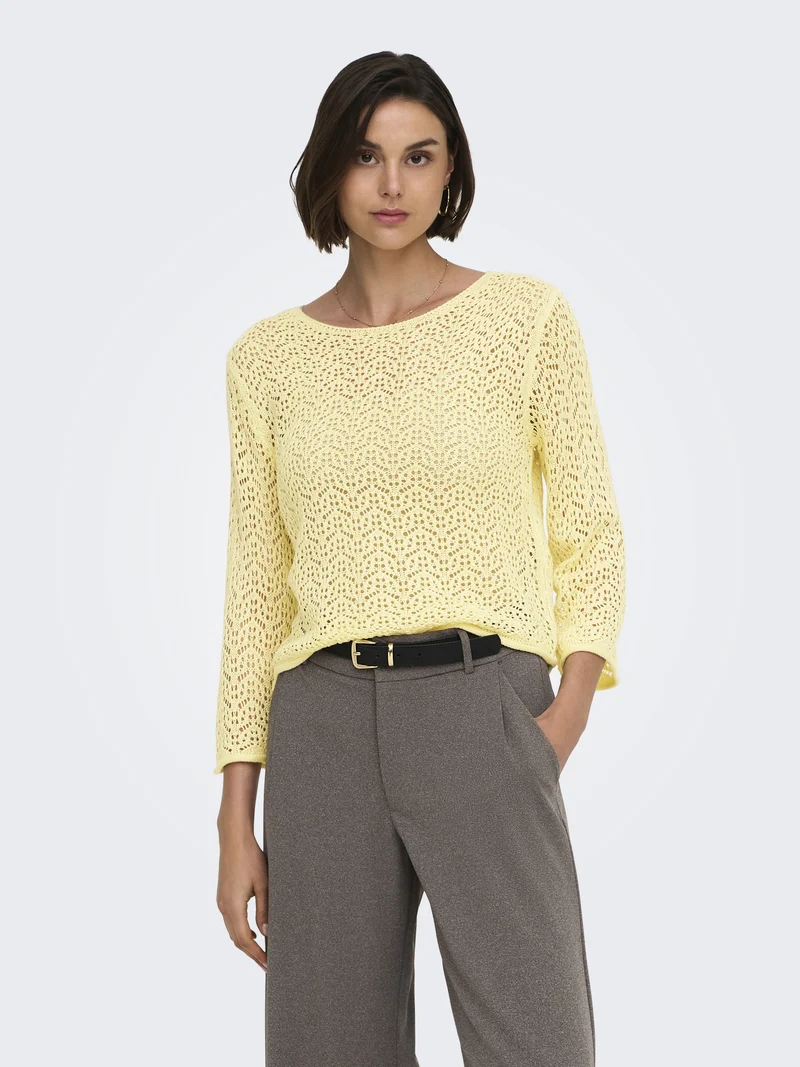 JDYMIKA 3/4 BOAT NECK PULLOVER KNT, Double Cream