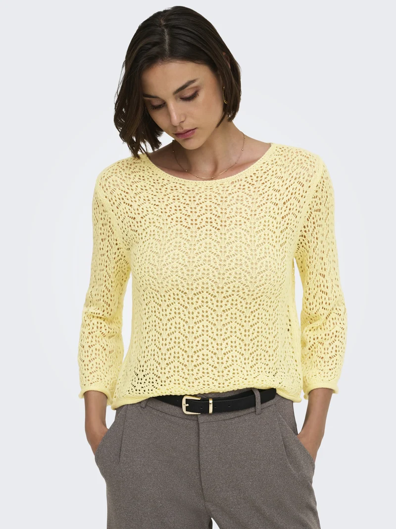 JDYMIKA 3/4 BOAT NECK PULLOVER KNT, Double Cream