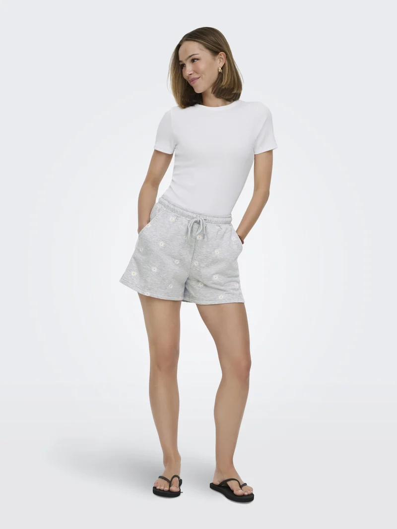 ONLLUNA BERMUDA SHORTS UB SWT, Light Grey Melange/Smal ditsy cloud