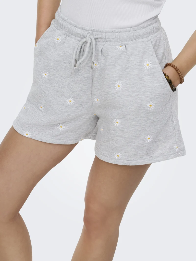 ONLLUNA BERMUDA SHORTS UB SWT, Light Grey Melange/Smal ditsy cloud