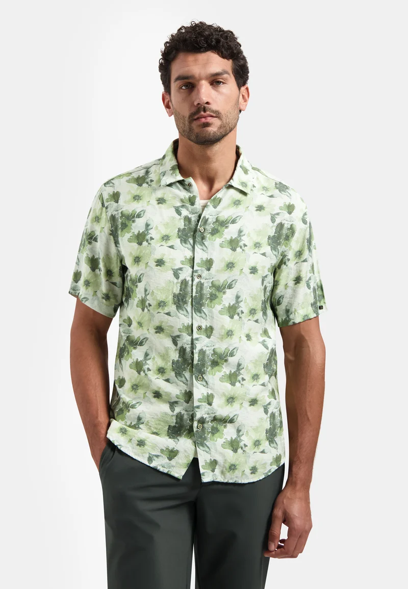 Shirt Short Sleeve Stretch Allover Printed, Green